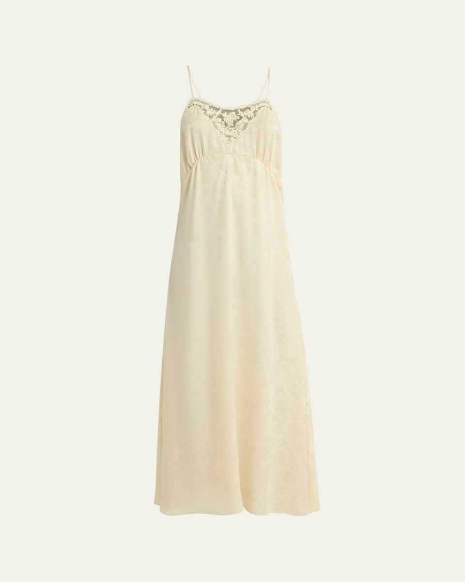 Organic Silk Roses Jacquard Maxi Slip Dress